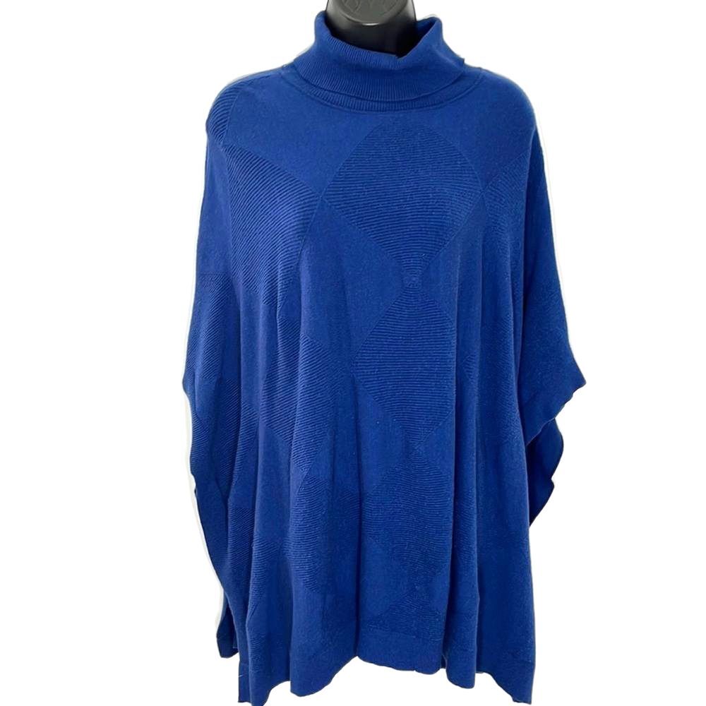 Alfani Blue Cowl Neck Tunic Style Poncho Ribbed Sweater Size Medium